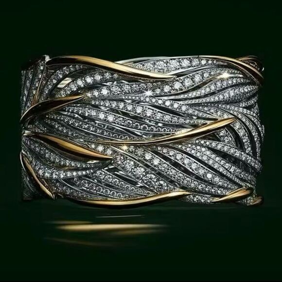 Elegant Diamond & Gold Accented Cocktail Ring - Picture 1 of 6